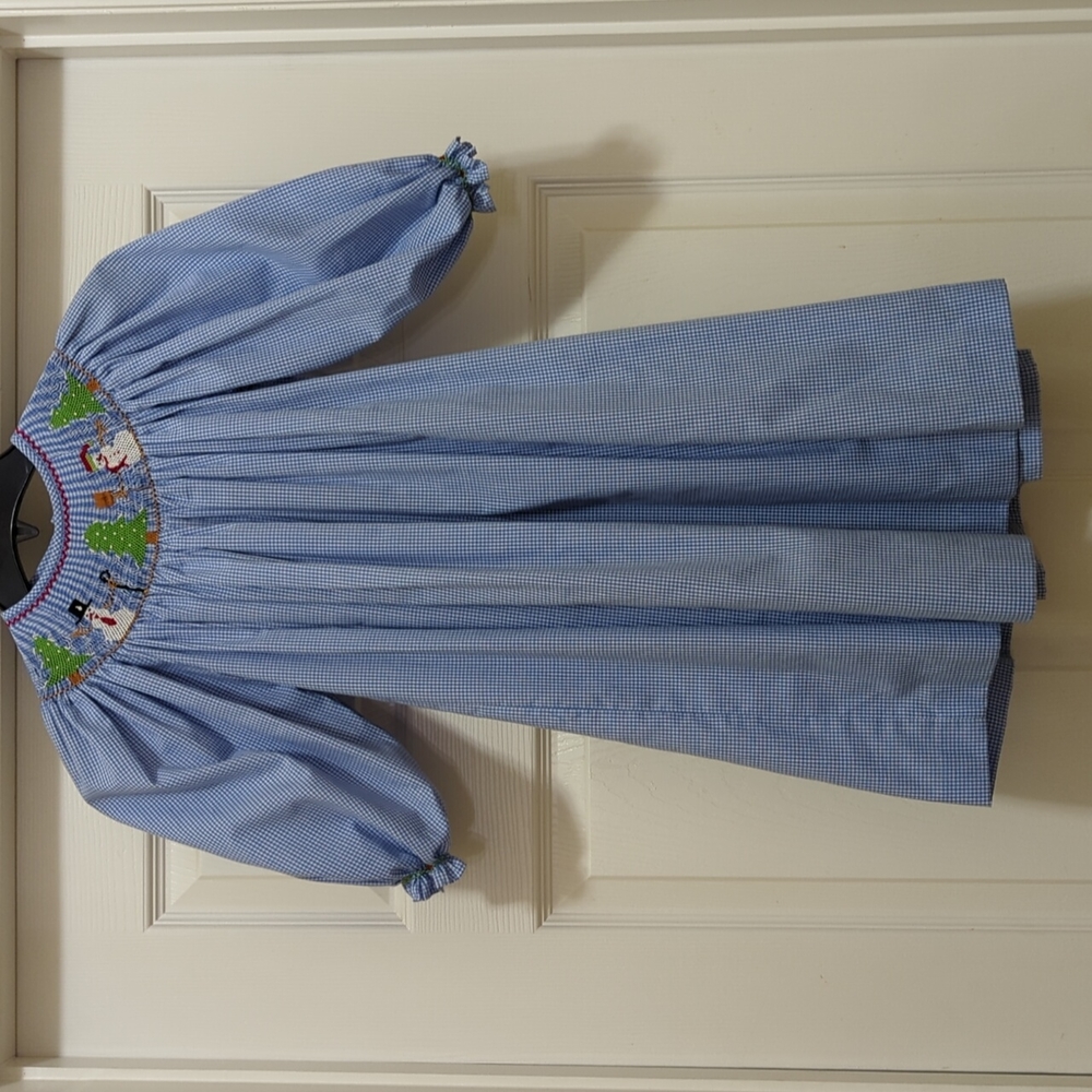 Girls Christmas Smocked Dress
